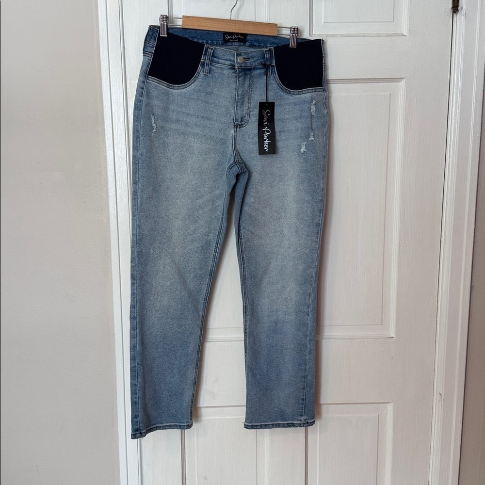 Savi Parker NWT Maternity Elastic Panel Straight Leg Jeans Denim Size Large